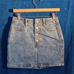 Garage Light Blue Denim Mini Skirt with Buttons